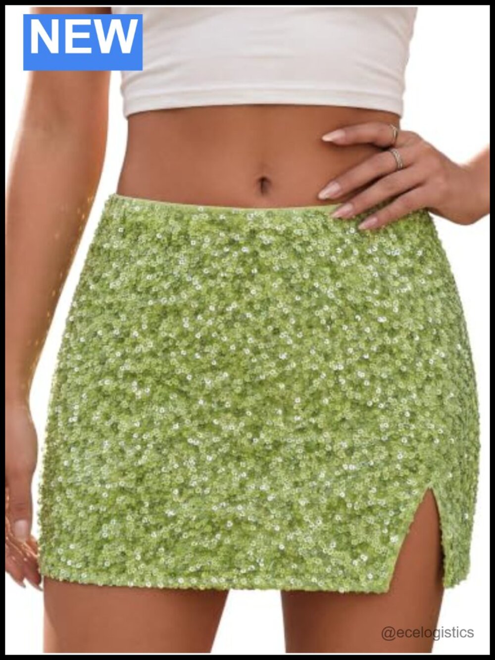 Sequin Stretchy Mini Skirt Y2K Party Side Slit High Elastic Waist